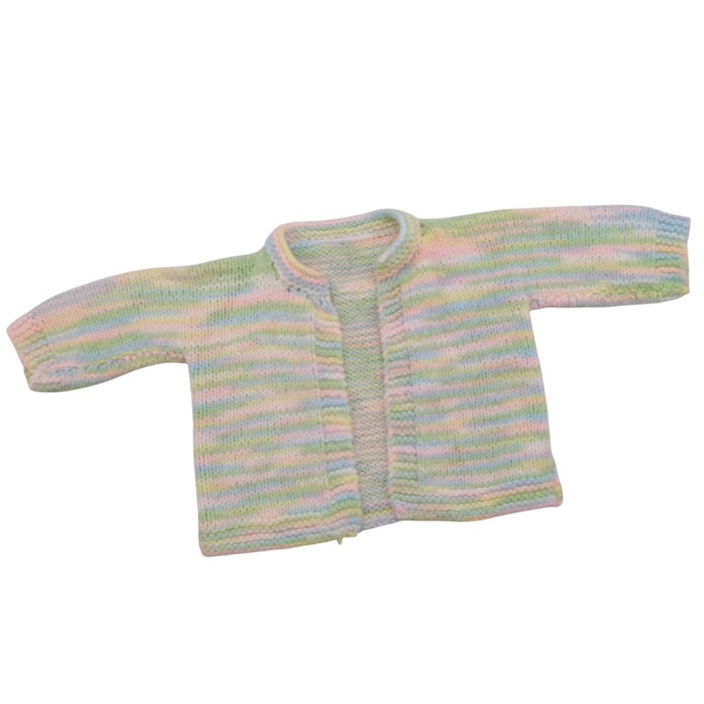 Vintage Baby Cardigan Sweater 0-6 Mo Pastel Rainbow Yellow Pink Blue Handmade